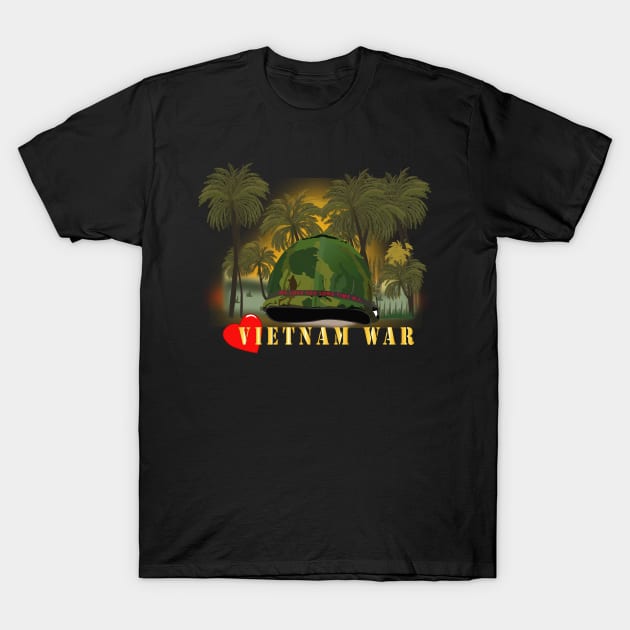 Vietnam Era Helmet Cover - ME LOVE YOU LONG TIME GI w Jungle - Fire w Txt T-Shirt by twix123844